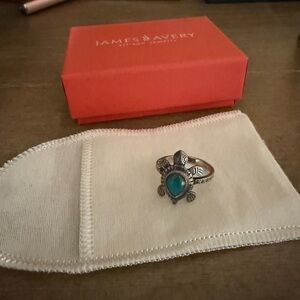 James Avery Silver Turtle Ring with Blue Stone
